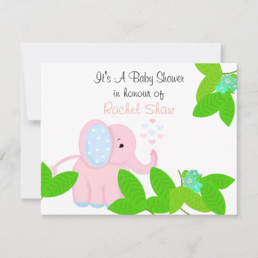 Zoete Roze Olifant Baby Shower Uitnodiging (Voorkant)