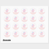 Zoete Roze Olifant met Stippenrand Ronde Sticker (Vel)