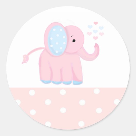 Zoete Roze Olifant met Stippenrand Ronde Sticker (Voorkant)