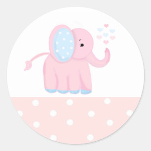 Zoete Roze Olifant met Stippenrand Ronde Sticker