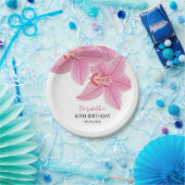 Zoete Roze Orchidee Bloemen Groen Verjaardag Papieren Bordje (Feest)