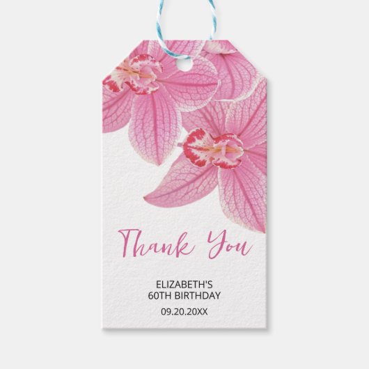 Zoete Roze Orchidee Bloemen Verjaardag Bedankt Cadeaulabel (Voorkant)