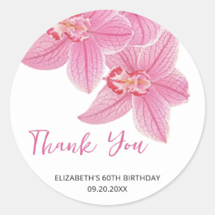 Zoete Roze Orchidee Bloemen Verjaardag Bedankt Ronde Sticker