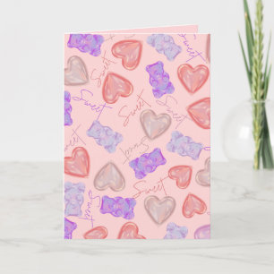 Zoete Roze Paarse Teddybeer & Hartpatroon Kaart