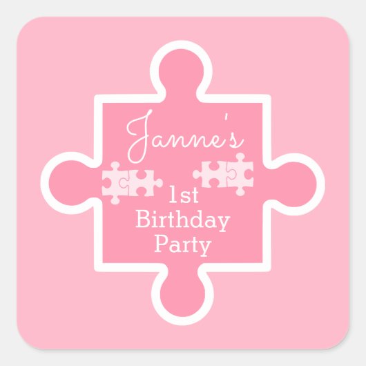 Zoete roze puzzelstukje vierkante sticker (Voorkant)