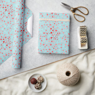 Zoete Roze/Rode Hartjes Patroon Blauwe/Aquablauwe Cadeaupapier