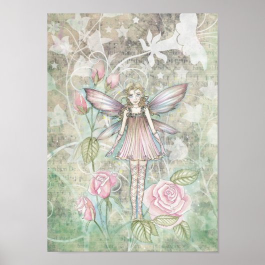 Zoete Roze Roos Fee Poster (Voorkant)