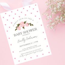 Zoete Roze Rozen & Hartjes Meisje Baby Shower