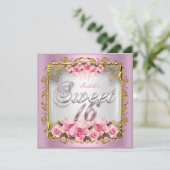 Zoete roze rozen Witte Gouden Dag Partij Kaart (Staand voorkant)