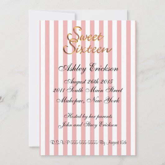 Zoete roze satijn van 16 uitnodiging (Achterkant)