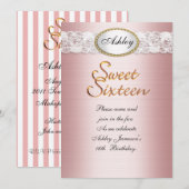 Zoete roze satijn van 16 uitnodiging (Voorkant / Achterkant)
