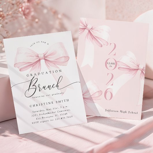 Zoete Roze Strik Afstudeer Brunch Uitnodiging