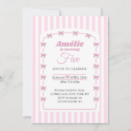 Zoete Roze Strik Coquette Vijfde Verjaardagsfeestj Kaart