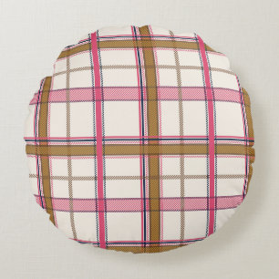 Zoete Roze Tan Plaid Esthetiek Rond Kussen