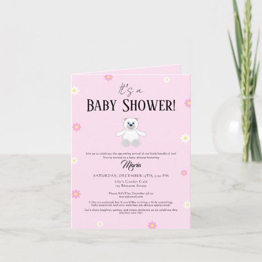 Zoete Roze Teddybeer Baby Shower (Voorkant)