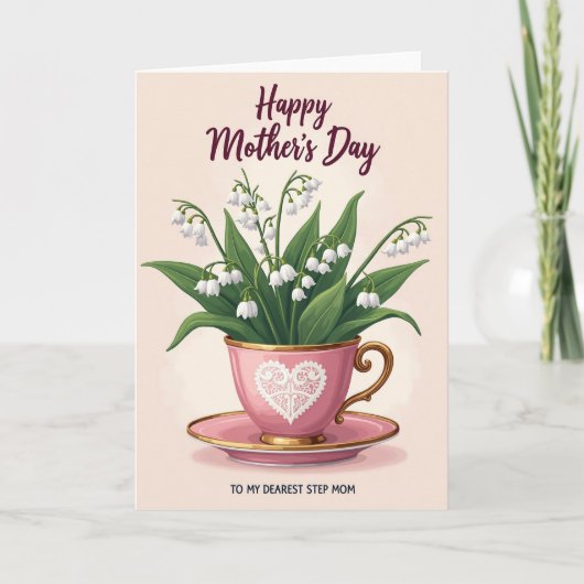 Zoete Roze Theekop Moederdag Kaart (Voorkant)