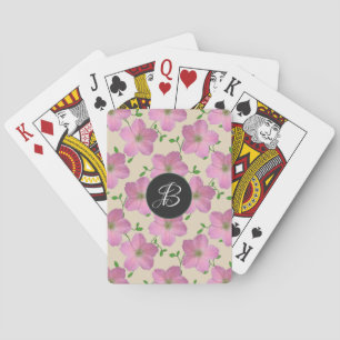 Zoete roze tuinbloemen met aangepast monogram pokerkaarten