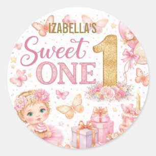Zoete Roze Vlinder 1e Verjaardag Meisje Sticker
