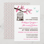 Zoete Roze Vogelkooi Bloem Bruiloft Uitnodiging (Voorkant / Achterkant)