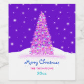Zoete Roze Vrolijke Kerstboom Wijn Etiket (Enkel label)