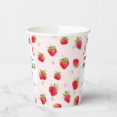 Zoete Roze Waterverf Aardbei Eerste Verjaardag Papieren Bekers (Links)