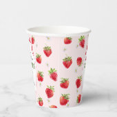 Zoete Roze Waterverf Aardbei Eerste Verjaardag Papieren Bekers (Rechts)