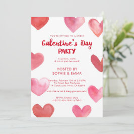 Zoete Roze Waterverf Harten Galentine's Day Feestj Kaart