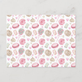 Zoete Roze Waterverf Patroon Briefkaart