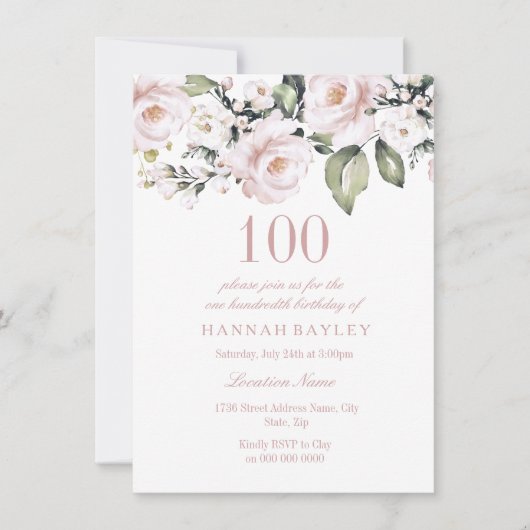 Zoete roze witte rozen Moderne 100e verjaardag Kaart (Voorkant)