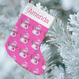 Zoete Roze Witte Sneeuwman Gepersonaliseerde Kerst Kleine Kerstsok
