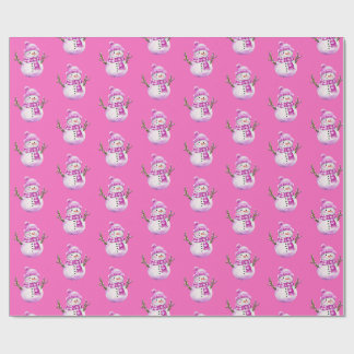 Zoete Roze Witte Sneeuwman Kerstmis  Cadeaupapier