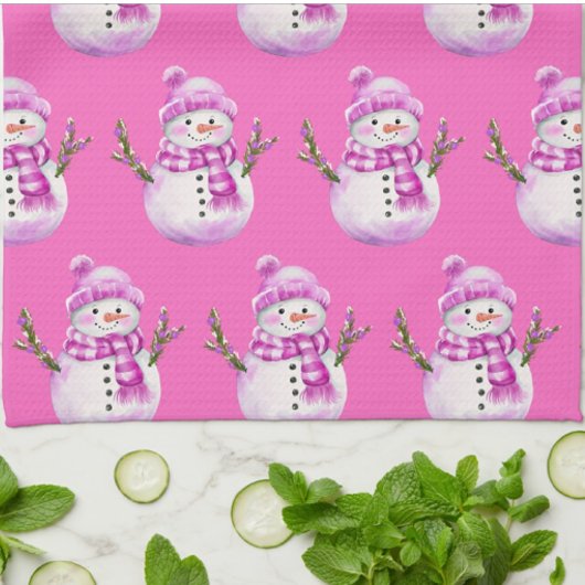 Zoete Roze Witte Sneeuwman Kerstmis Theedoek