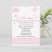 Zoete roze wolken en harten Baby shower Kaart (Staand voorkant)