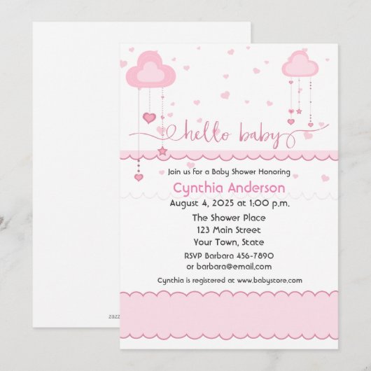 Zoete roze wolken en harten Baby shower Kaart (Voorkant / Achterkant)