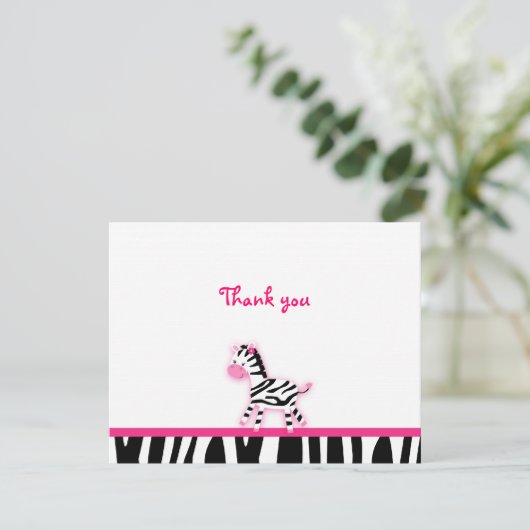 Zoete roze Zebra Dank je wel Bedankkaart (Staand voorkant)