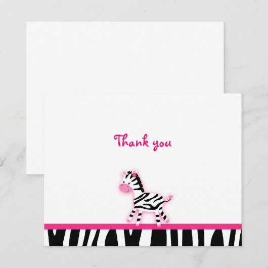 Zoete roze Zebra Dank je wel Bedankkaart (Voorkant / Achterkant)
