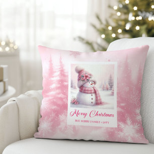 Zoete RozeKerst Sneeuwman Winter Woonkamer Kussen 