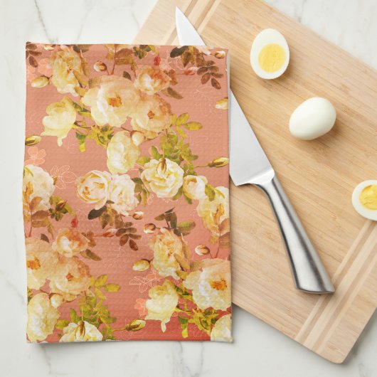 Zoete Rozen op rood Theedoek (Quarter Fold)