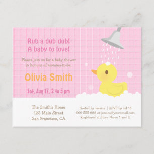 Zoete Rubber Eendje PInk Baby Shower Uitnodigingen