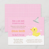 Zoete Rubber Eendje Roze Baby Shower Uitnodigingen (Voorkant / Achterkant)
