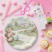 Zoete rustieke landhuis bloemenlandschap papieren bordje (Feest)