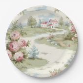 Zoete rustieke landhuis bloemenlandschap papieren bordje (Voorkant)