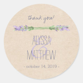 Zoete rustieke Paarse lavendel op Kraft Look bruil Ronde Sticker