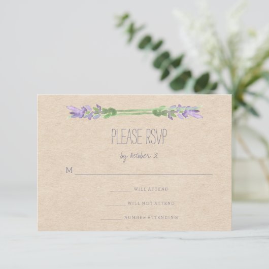 Zoete Rustieke Paarse Lavendel op Kraft Look RSVP (Staand voorkant)