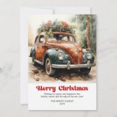 Zoete rustige kerstscene rode auto winter feestdagenkaart (Voorkant)