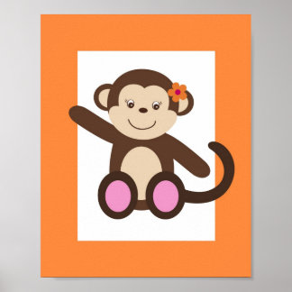 Zoete Safari Aap Kinderkamer Muur Kunst Print