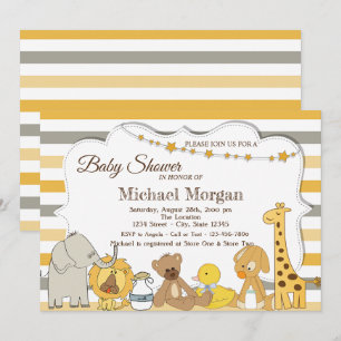 Zoete Safari Dieren Gestreepte Baby Shower Kaart
