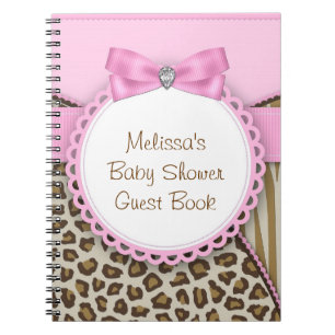 Zoete Safari Roze en Bruine Baby Shower Gastboek Notitieboek