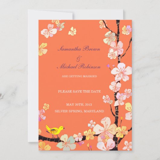 Zoete Sakura Trouw Save the Date Uitnodigingen (Voorkant)