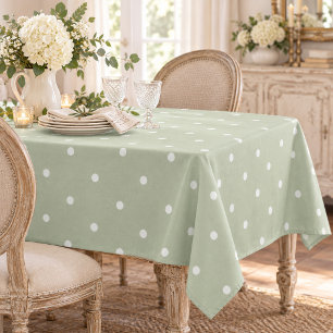 Zoete salie groene witte polkadots vintage  tafelkleed